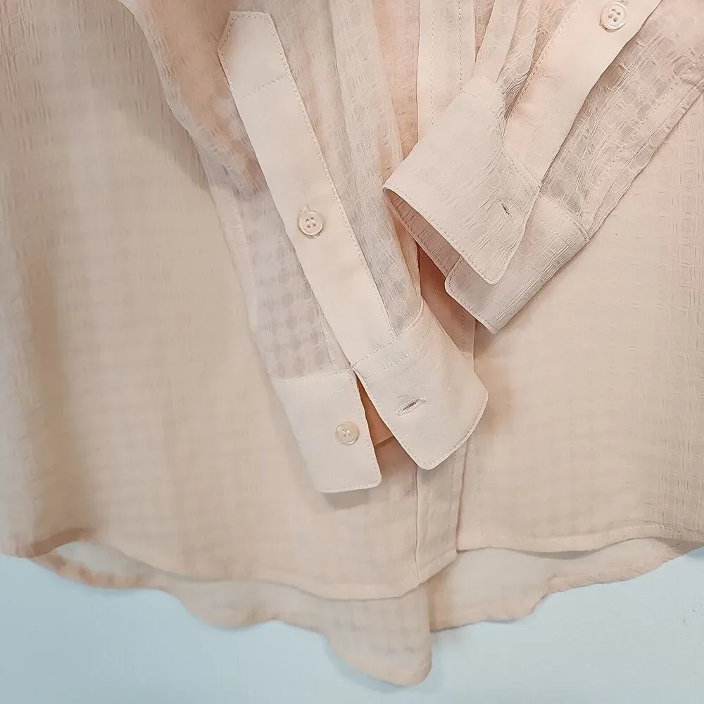 Adriano Goldschmied Womens Career Blouse Size XS Pink Sheer Collared Lightweight